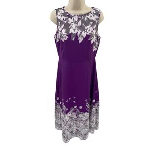 hekka Dress Womens Small Purple Gray Polyester Floral Butterfly Print Lined NEW